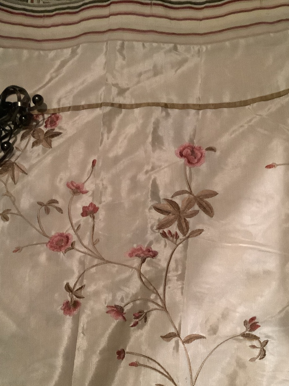 Croscill Cream Curtain Panel with Pink Floral Embroidery